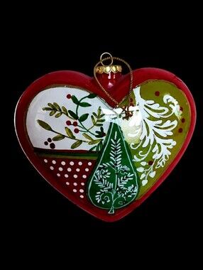 Dual Sided Vintage Puffy HEART Glass Oversized Christmas Ornament